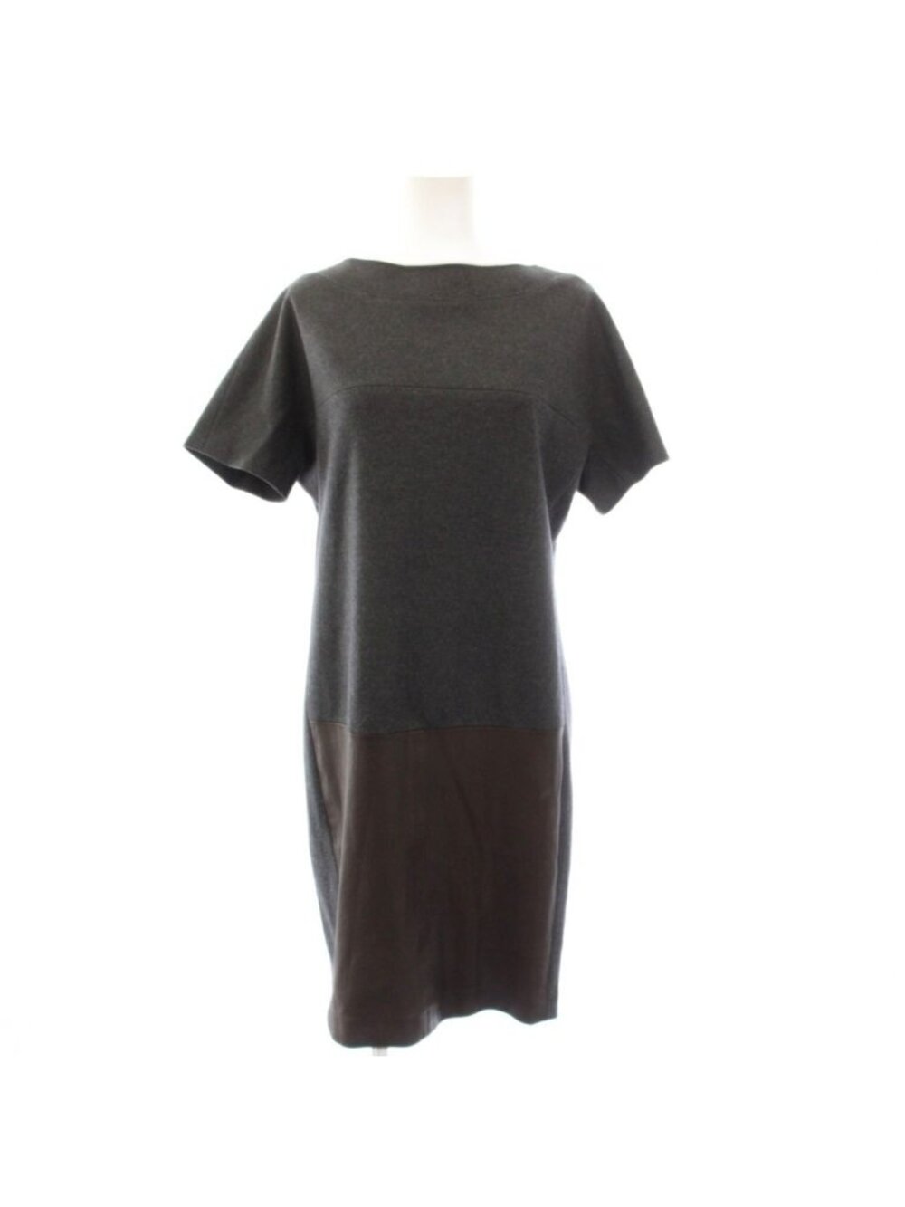 Brunello Cucinelli Dress Knee-length Short Sleeve Wool Leather Gray Brown M
